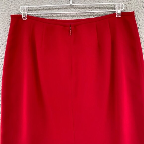 Le Suit Set Womens 12 Red Pleated Jacket Button Up Below Knee Skirt 2 Piece Work - Picture 5 of 16